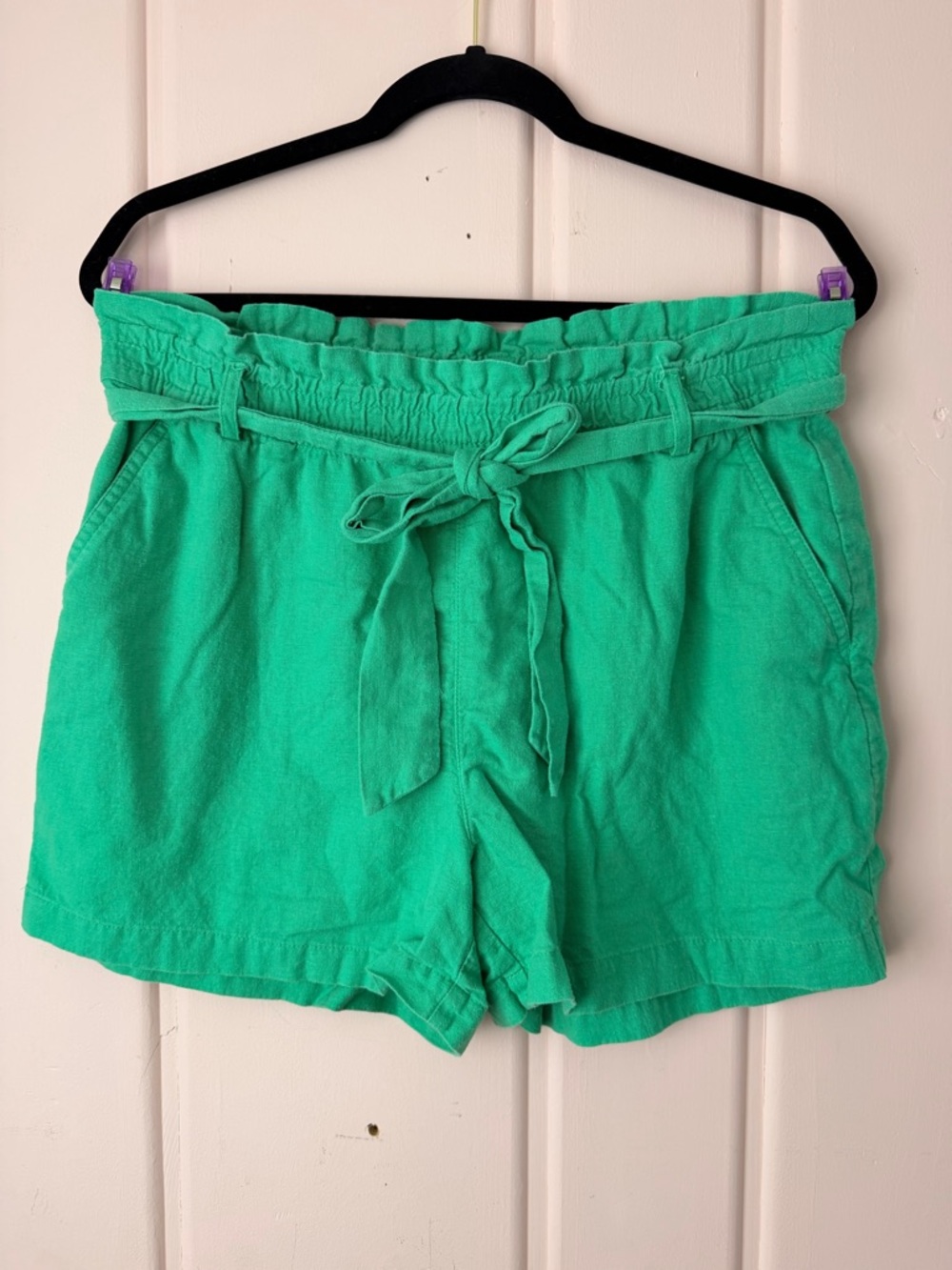 J. Crew Women’s Paperbag High-Waist Tie Belt Shorts in Bright Green szMedium
